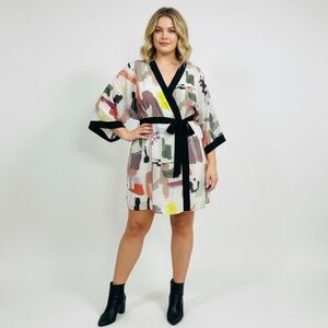 Addition Elle Artistic Abstract‎ Print Kimono Robe Duster Belted Loungewear